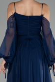 Robe de Soirée Longue Mousseline Bleu Marine ABU4165