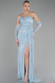 Robe de Soirée Longue Perlé Bleu clair ABU4163