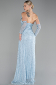 Robe de Soirée Longue Perlé Bleu clair ABU4163