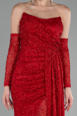 Robe de Soirée Longue Perlé Rouge ABU4163