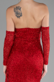 Robe de Soirée Longue Perlé Rouge ABU4163