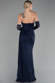 Robe de Soirée Longue Perlé Bleu Marine ABU4163