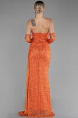 Robe de Soirée Longue Perlé Orange ABU4163