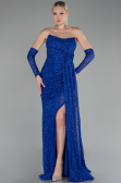 Robe de Soirée Longue Perlé Bleu Saxe ABU4163