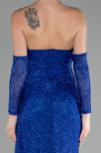 Robe de Soirée Longue Perlé Bleu Saxe ABU4163