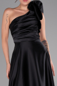 Robe de Soirée Longue Satin Noir ABU4189