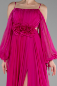 Robe de Soirée Longue Mousseline Fushia ABU4165