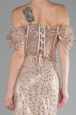 Robe de Cérémonie Midi Squameuse Beige ABK2130