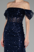 Robe de Cérémonie Midi Squameuse Bleu Marine ABK2130