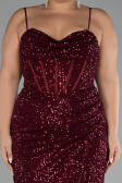 Robe Grande Taille Squameuse Longue Rouge Bordeaux ABU3322