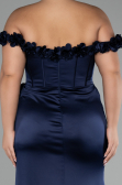 Robe De Soirée Grande Taille Satin Longue Bleu Marine ABU4046