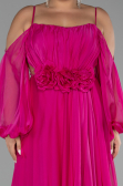 Robe De Fiançailles Grande Taille Longue Mousseline Fushia ABU4167