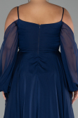 Robe De Fiançailles Grande Taille Longue Mousseline Bleu Marine ABU4167