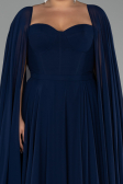 Robe Grande Taille Longue Mousseline Bleu Marine ABU4161