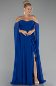 Robe Grande Taille Longue Mousseline Bleu Saxe ABU4161