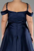 Robe De Fiançailles Grande Taille Longue Satin Bleu Marine ABU4207