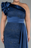 Robe De Fiançailles Grande Taille Longue Bleu Marine ABU4060