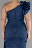 Robe De Fiançailles Grande Taille Longue Bleu Marine ABU4060