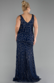 Robe De Fiançailles Grande Taille Longue Bleu Marine ABU4008