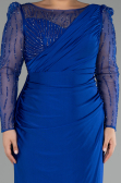 Robe De Soirée Grande Taille Longue Bleu Saxe ABU4119