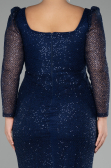 Robe de Soirée Grande Taille Midi Squameuse Bleu Marine ABK2138