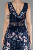 Robe de Soirée Longue Lacé Bleu Marine ABU4244