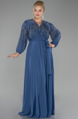 Robe De Soirée Grande Taille Longue Mousseline Indigo ABU4257