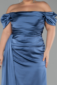 Robe de Soirée Grande Taille Longue Satin Indigo ABU1626