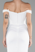 Robe de Soirée Longue Satin Blanc ABU4264