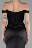Robe de Soirée Longue Satin Noir ABU4264