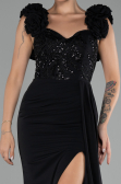 Robe de Soirée Longue Mousseline Noir ABU4272