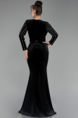 Robe de Soirée Grande Taille Longue Velours Longue Velours Noir ABU4277