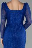 Robe de Soirée Grande Taille Midi Squameuse Bleu Saxe ABK2138