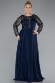 Robe de Soirée Grande Taille Longue Mousseline Bleu Marine ABU4312