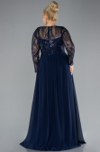 Robe de Soirée Grande Taille Longue Mousseline Bleu Marine ABU4312
