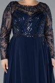 Robe de Soirée Grande Taille Longue Mousseline Bleu Marine ABU4312