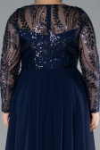 Robe de Soirée Grande Taille Longue Mousseline Bleu Marine ABU4312