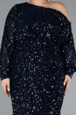 Robe De Fiançailles Grande Taille Longue Squameuse Bleu Marine ABU4313