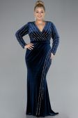 Robe de Soirée Grande Taille Longue Velours Longue Velours Bleu Marine ABU4277