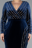 Robe de Soirée Grande Taille Longue Velours Longue Velours Bleu Marine ABU4277