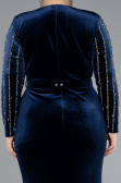 Robe de Soirée Grande Taille Longue Velours Longue Velours Bleu Marine ABU4277