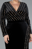 Robe de Soirée Grande Taille Longue Velours Longue Velours Noir ABU4277