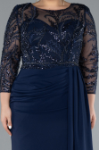 Robe de Soirée Grande Taille Longue Mousseline Bleu Marine ABU4294