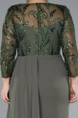 Robe de Soirée Grande Taille Longue Mousseline Kaki ABU4294