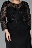 Robe de Soirée Grande Taille Longue Mousseline Noir ABU4294