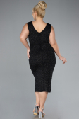 Robe De Soirée Grande Taille Midi Noir-Argent ABK1492
