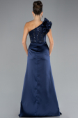 Robe de Soirée Longue Satin Bleu Marine ABU4325