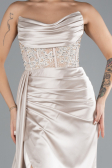 Robe De Soirée Satin Longue Beige ABU4287