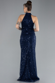 Robe de Soirée Longue Squameuse Bleu Marine ABU4376