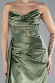 Robe De Soirée Satin Longue Kaki ABU4366
